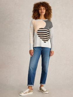 White Stuff Olive Organic Cotton Blend Heart Stripe Jumper, Grey/Multi, Grey/Multi