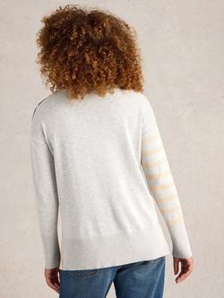 White Stuff Olive Organic Cotton Blend Heart Stripe Jumper, Grey/Multi - view 2, Grey/Multi