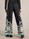 White Stuff Belle Organic Cotton Wide Leg Trousers, Black/Multi