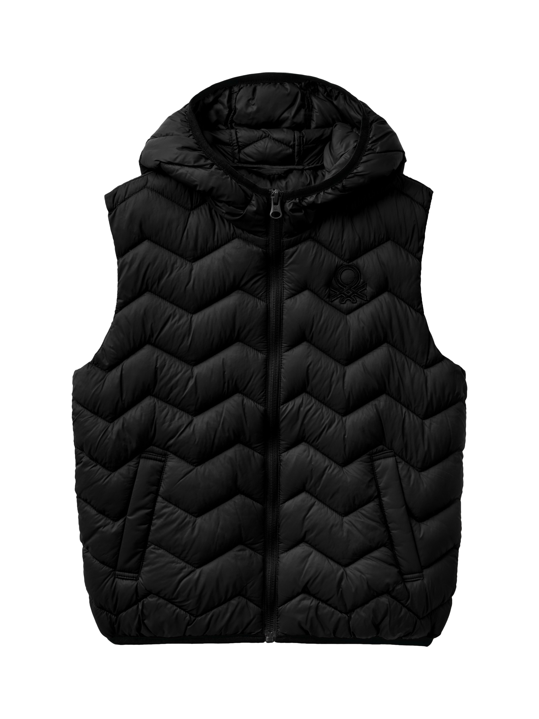 Product image 1 of 3, which shows Benetton Kids' Zig Zag Padded Gilet, Black, 6-7 years