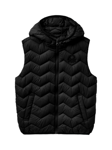 Benetton Kids' Zig Zag Padded Gilet, Black, Black