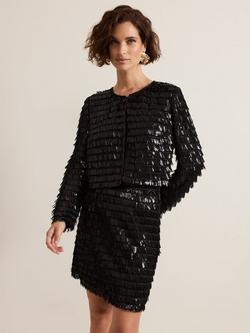 Phase Eight Dolly Sequin Tassel Crop Jacket, Black, Black