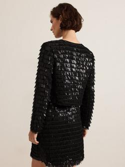 Phase Eight Dolly Sequin Tassel Crop Jacket, Black - view 2, Black