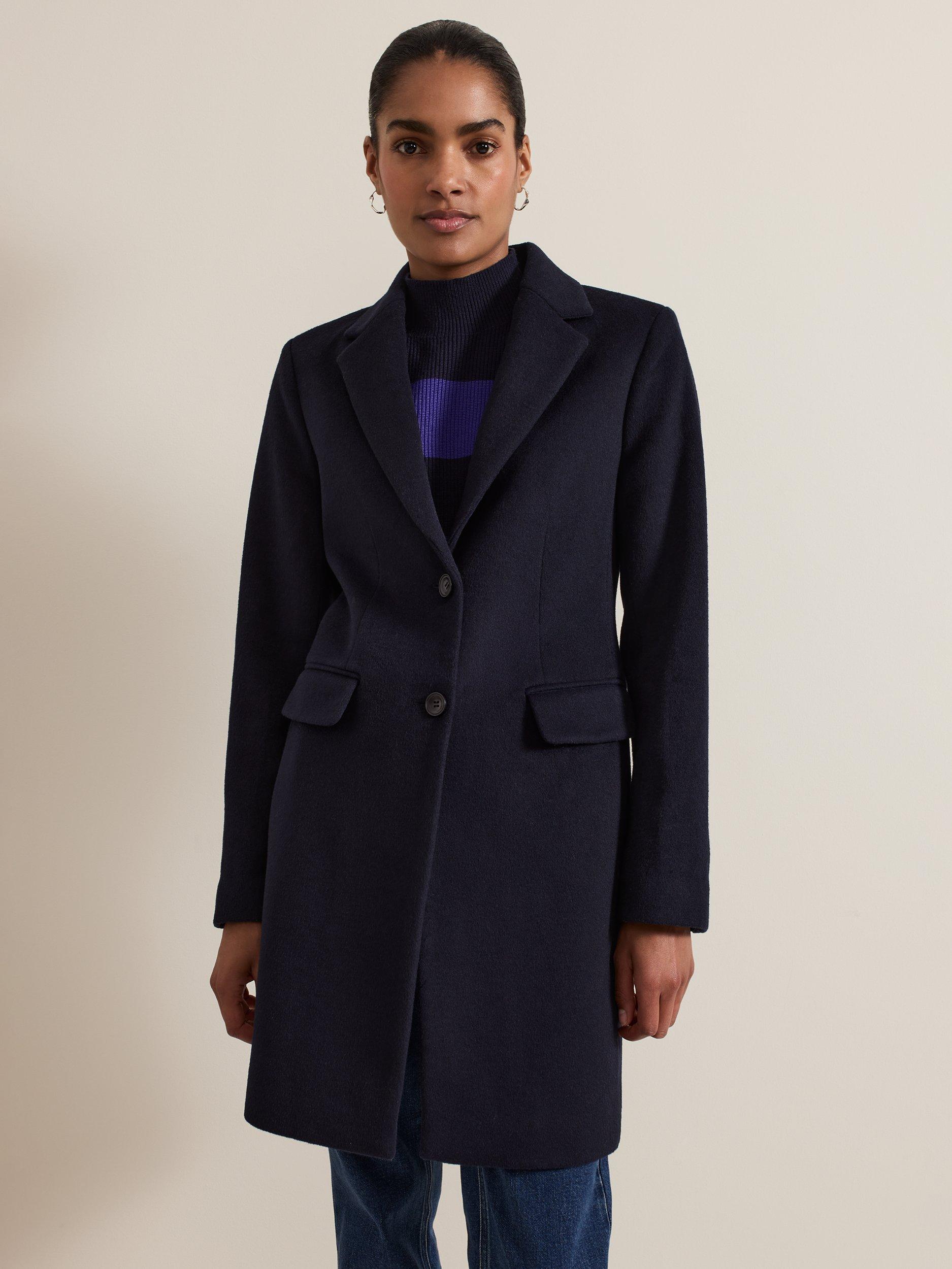 Product image 1 of 10, which shows Phase Eight Lydia Classic Wool Blend Coat, Navy, 10