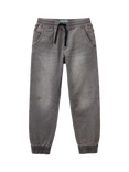 Benetton Kids' Denim Drawstring Joggers, Dark Grey