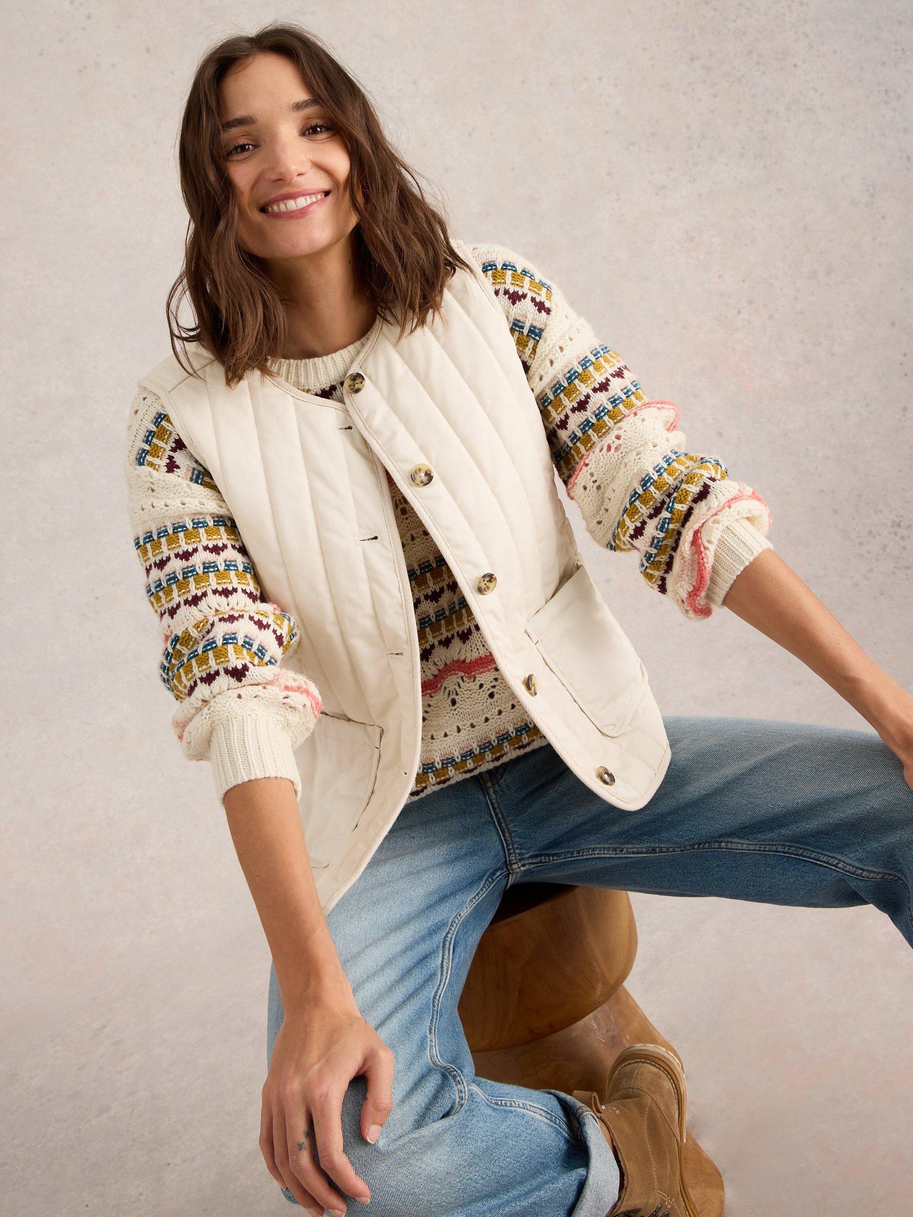 Product image 4 of 7, which shows White Stuff Emma Quilted Organic Cotton Gilet, White, 24