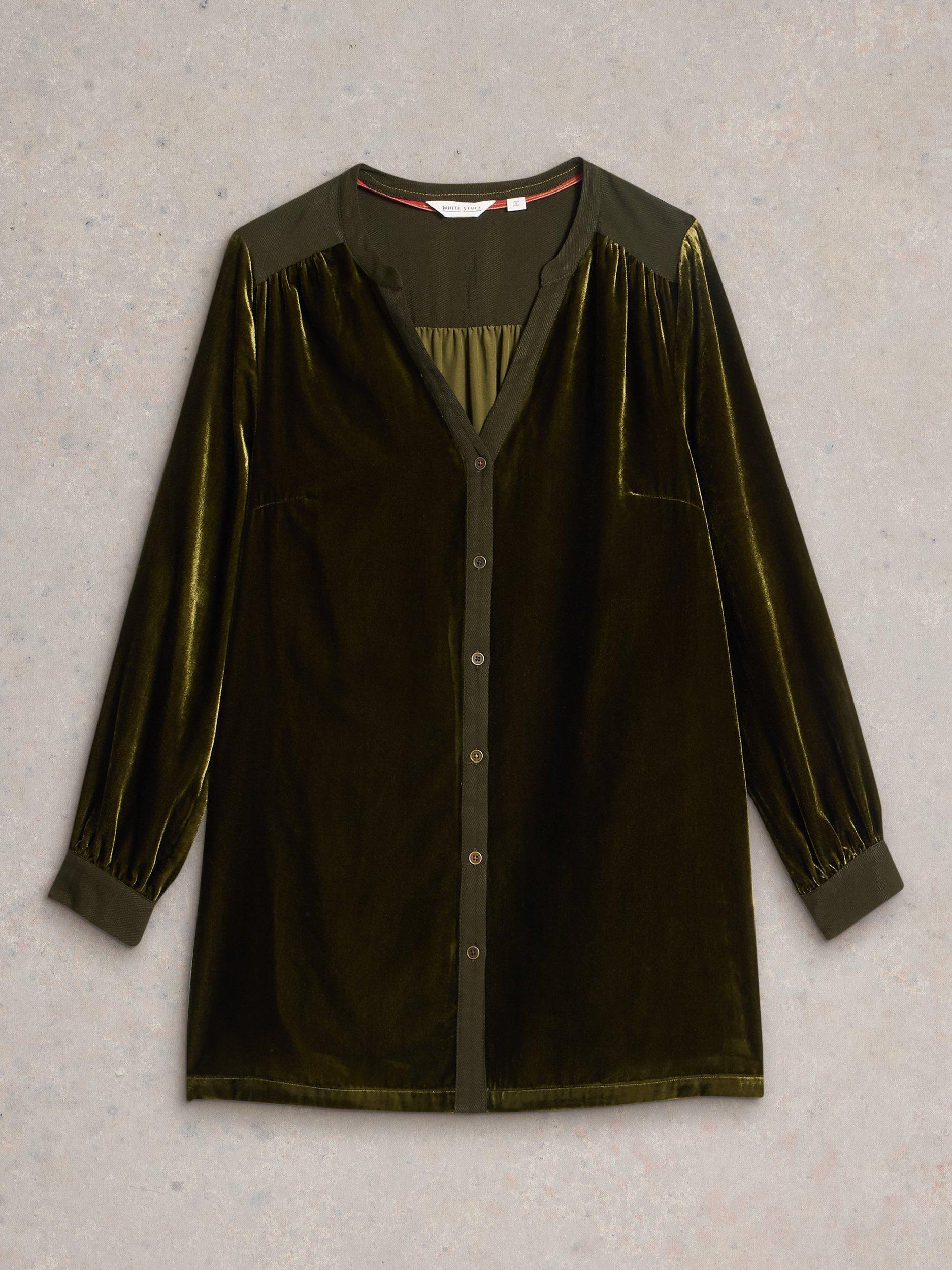 Product image 5 of 6, which shows White Stuff Olive Velvet Button Up Tunic, Khaki, 6