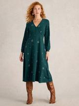 White Stuff Florence Organic Cotton Embroidered Maxi Dress Dusk Green