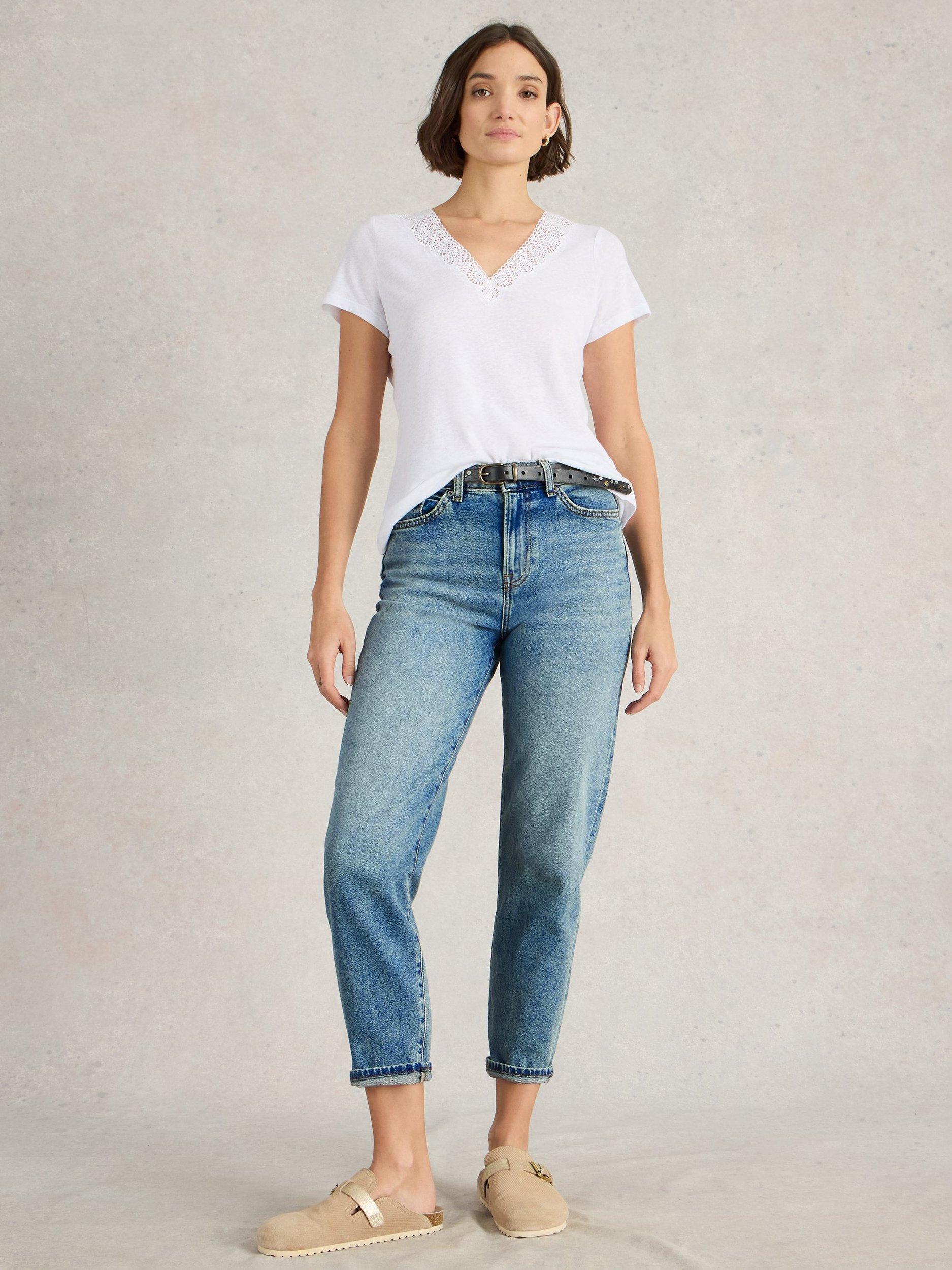 Product image 1 of 6, which shows White Stuff Tilly Organic Cotton Blend Relaxed Fit Jeans, Mid Blue, 6S