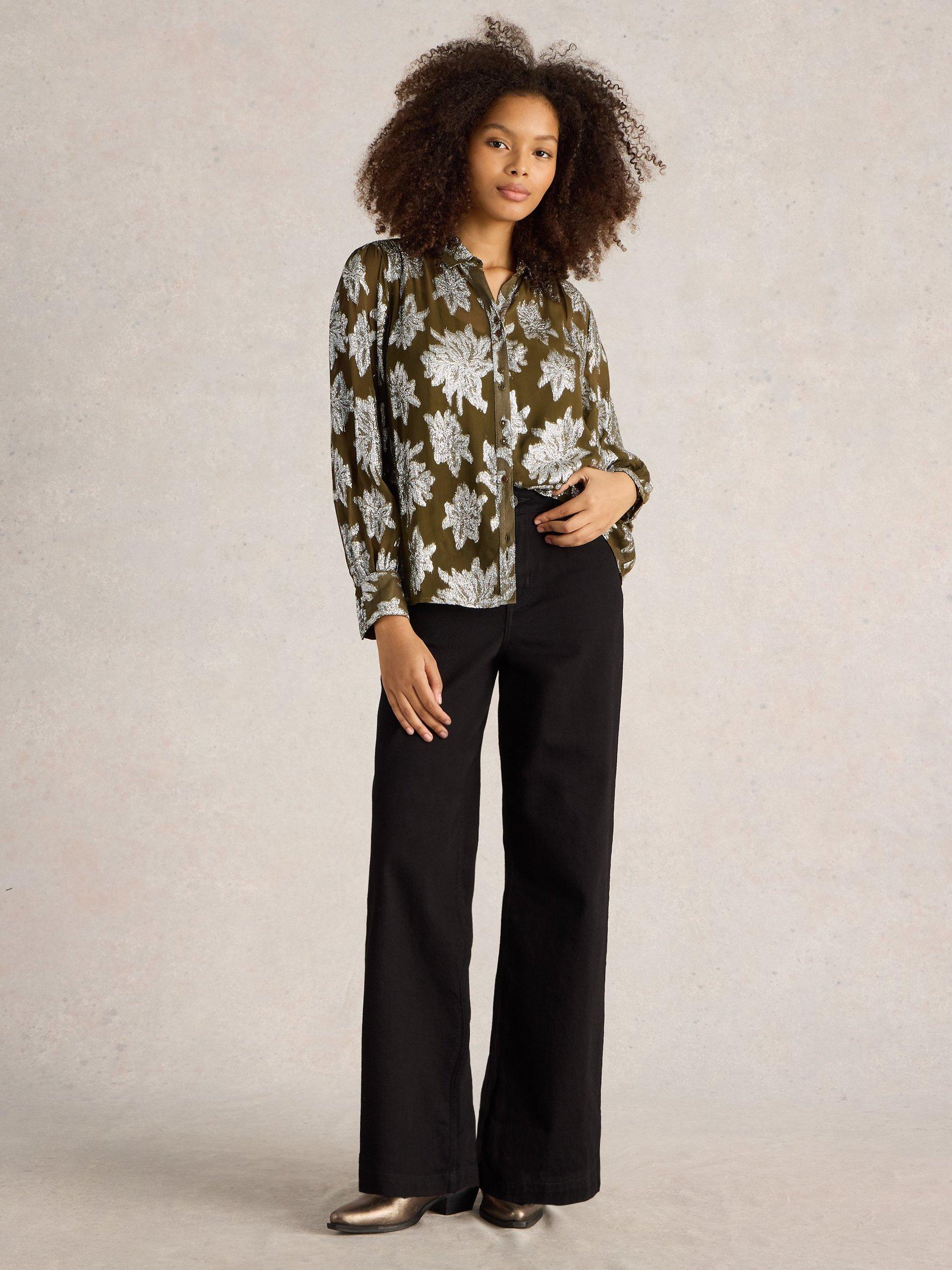 White Stuff Phoebe Jacquard Shirt, Khaki/Silver