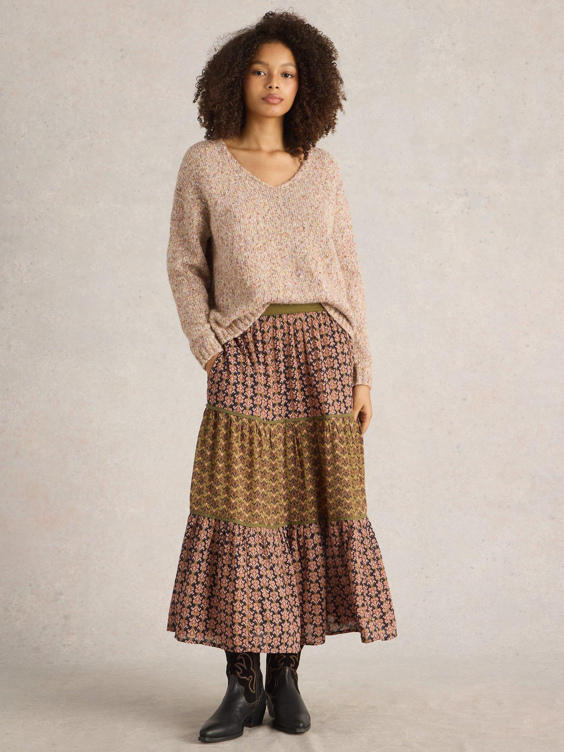 Product image 1 of 6, which shows White Stuff Mabel Floral Tiered Maxi Skirt, Multi, 6