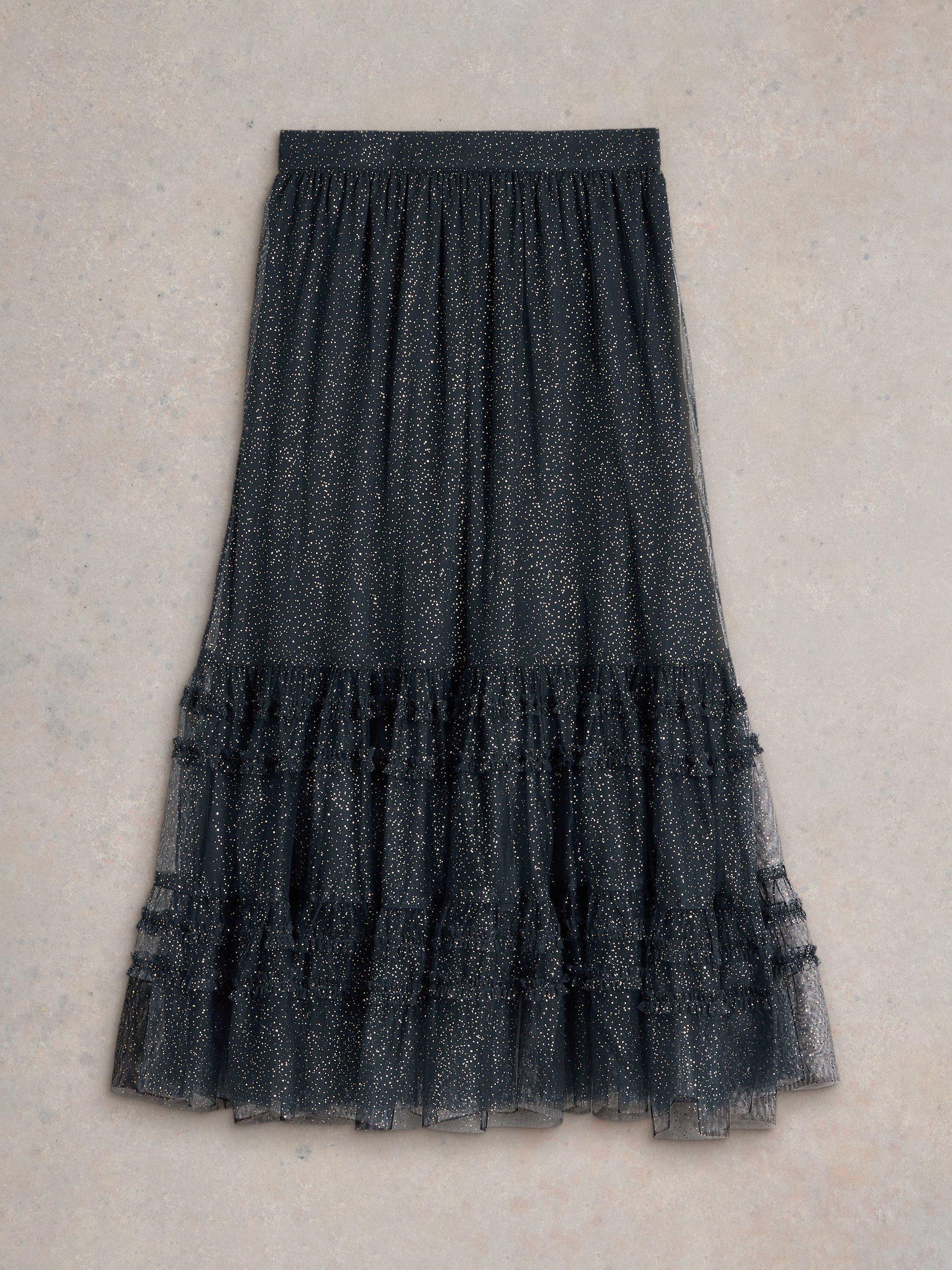 Product image 5 of 6, which shows White Stuff Nova Tulle Sparkle Skirt, Navy/Multi, 6