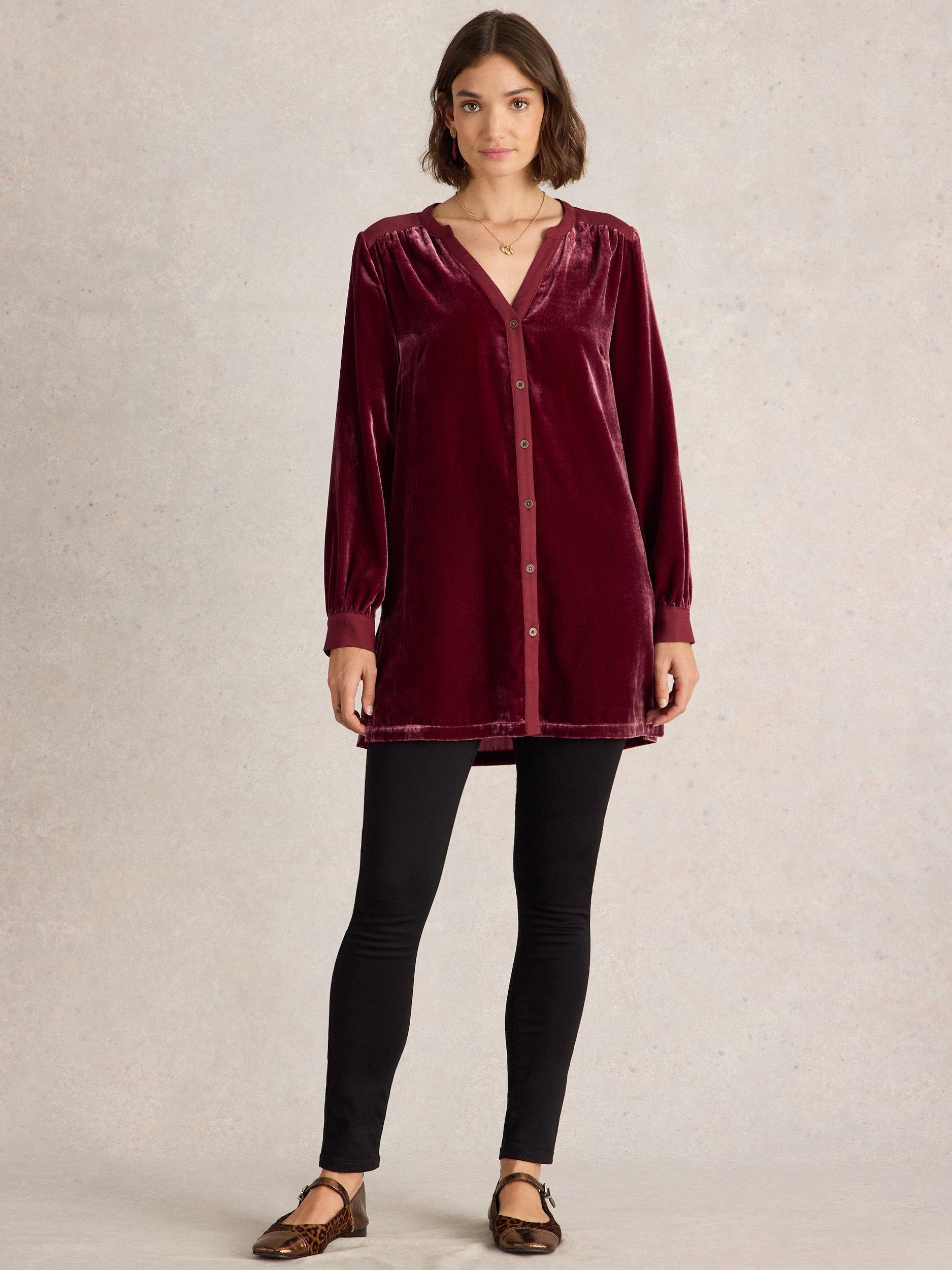 Product image 1 of 6, which shows White Stuff Olive Velvet Button Up Tunic, Plum, 6