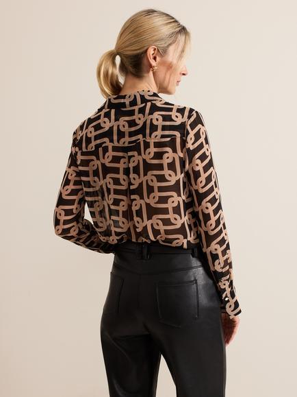 Phase Eight Cora Chain Print Semi-Sheer Shirt, Black/Camel - view 2, Black/Camel