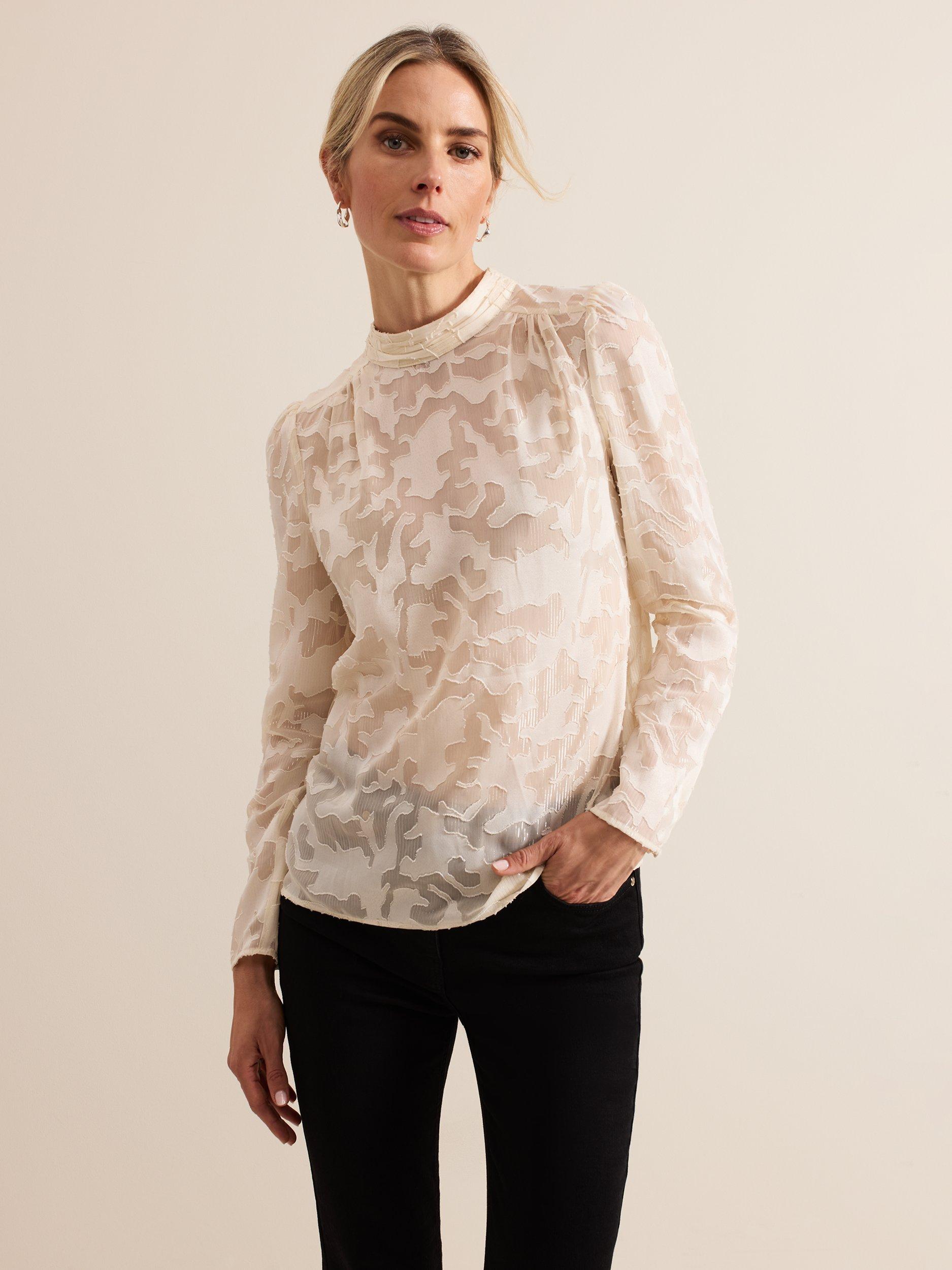 Product image 1 of 9, which shows Phase Eight Jacey Metallic Blouse, Oyster, 16