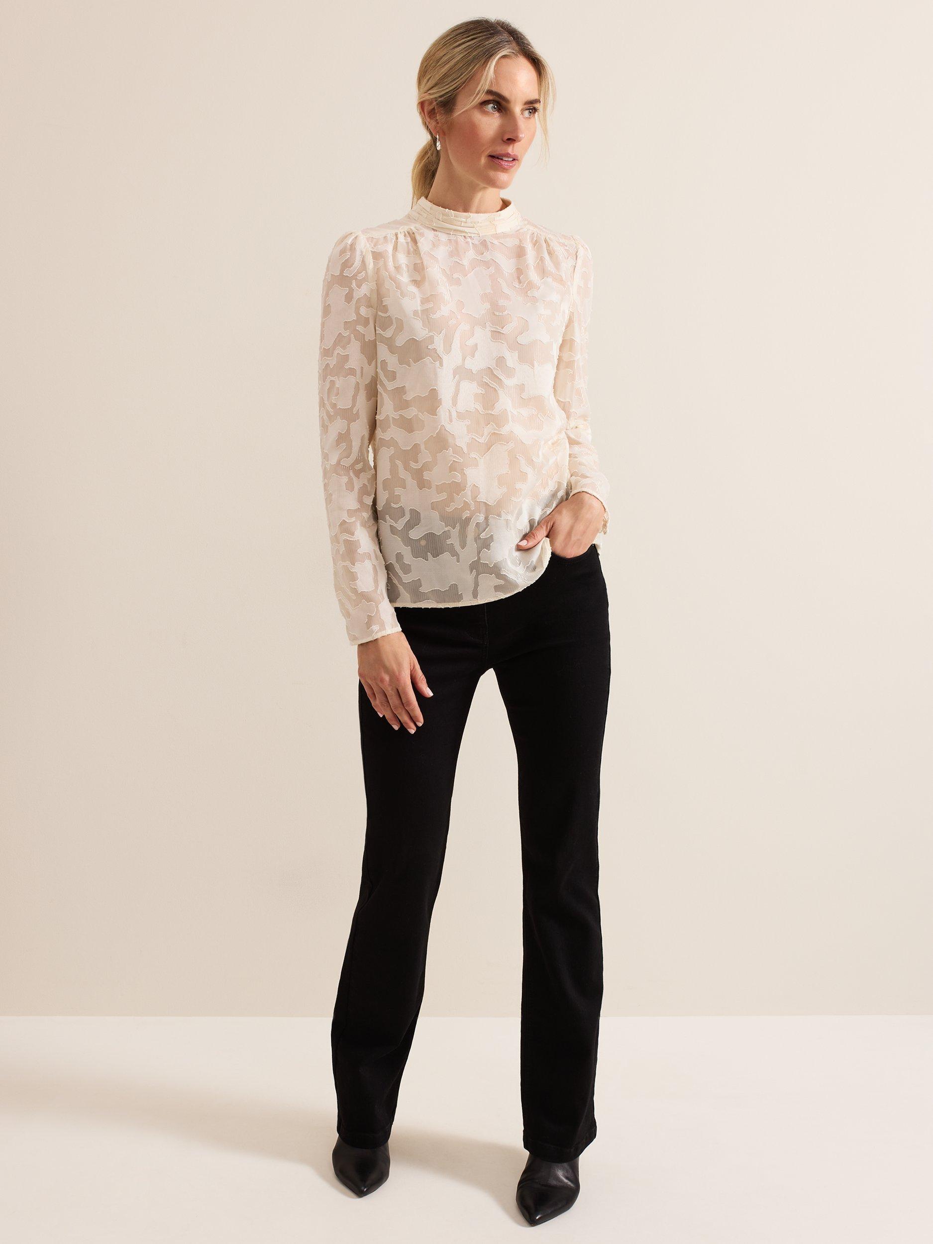 Product image 3 of 9, which shows Phase Eight Jacey Metallic Blouse, Oyster, 16