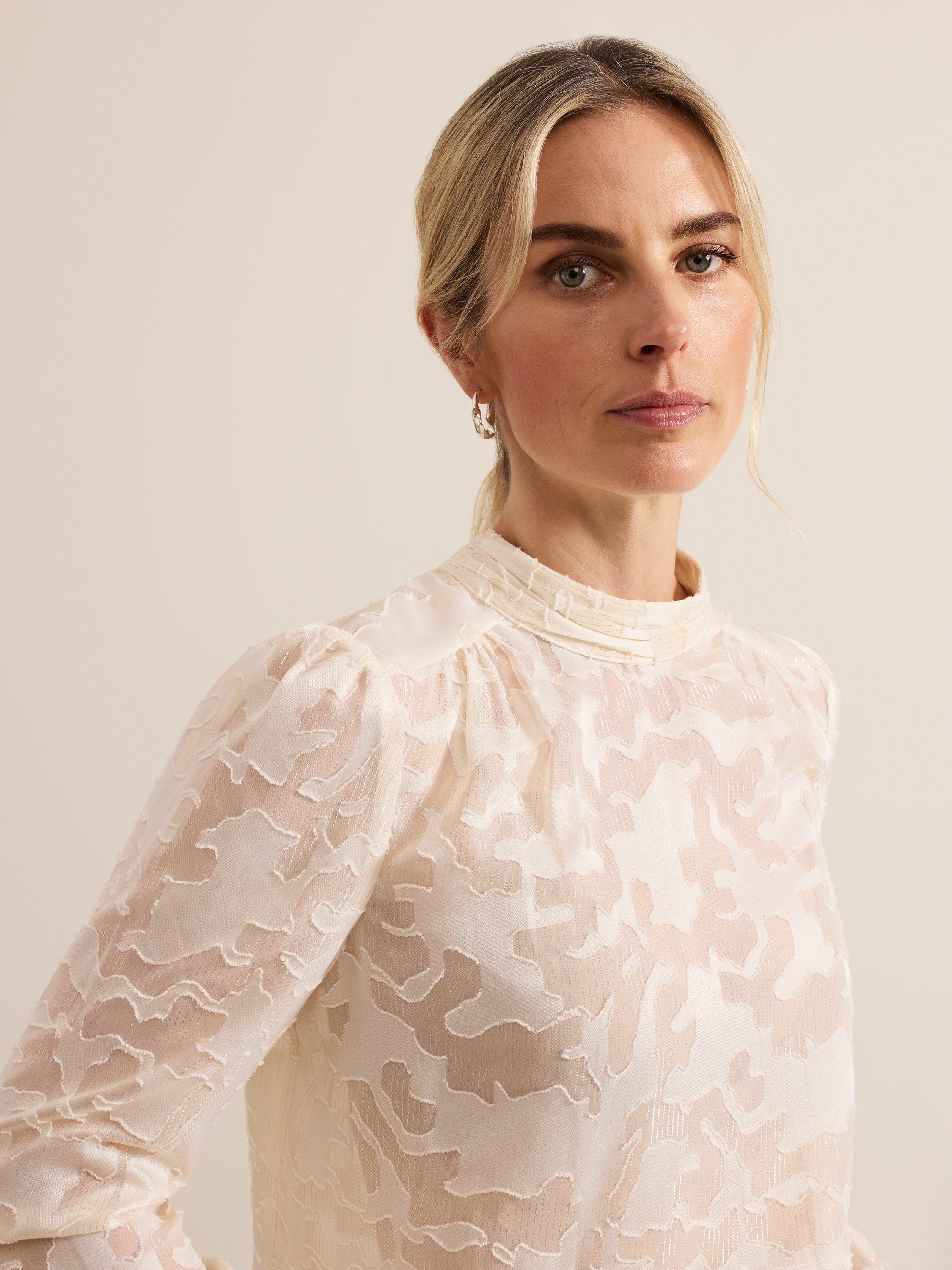 Product image 4 of 9, which shows Phase Eight Jacey Metallic Blouse, Oyster, 16