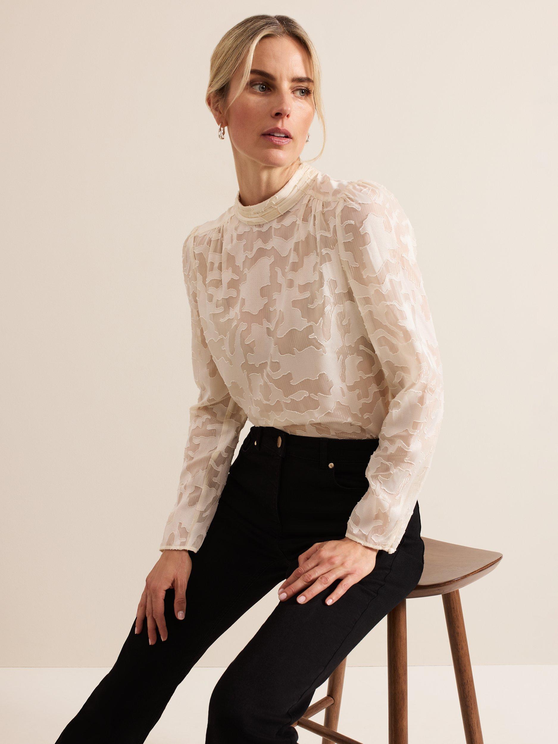 Product image 8 of 9, which shows Phase Eight Jacey Metallic Blouse, Oyster, 16