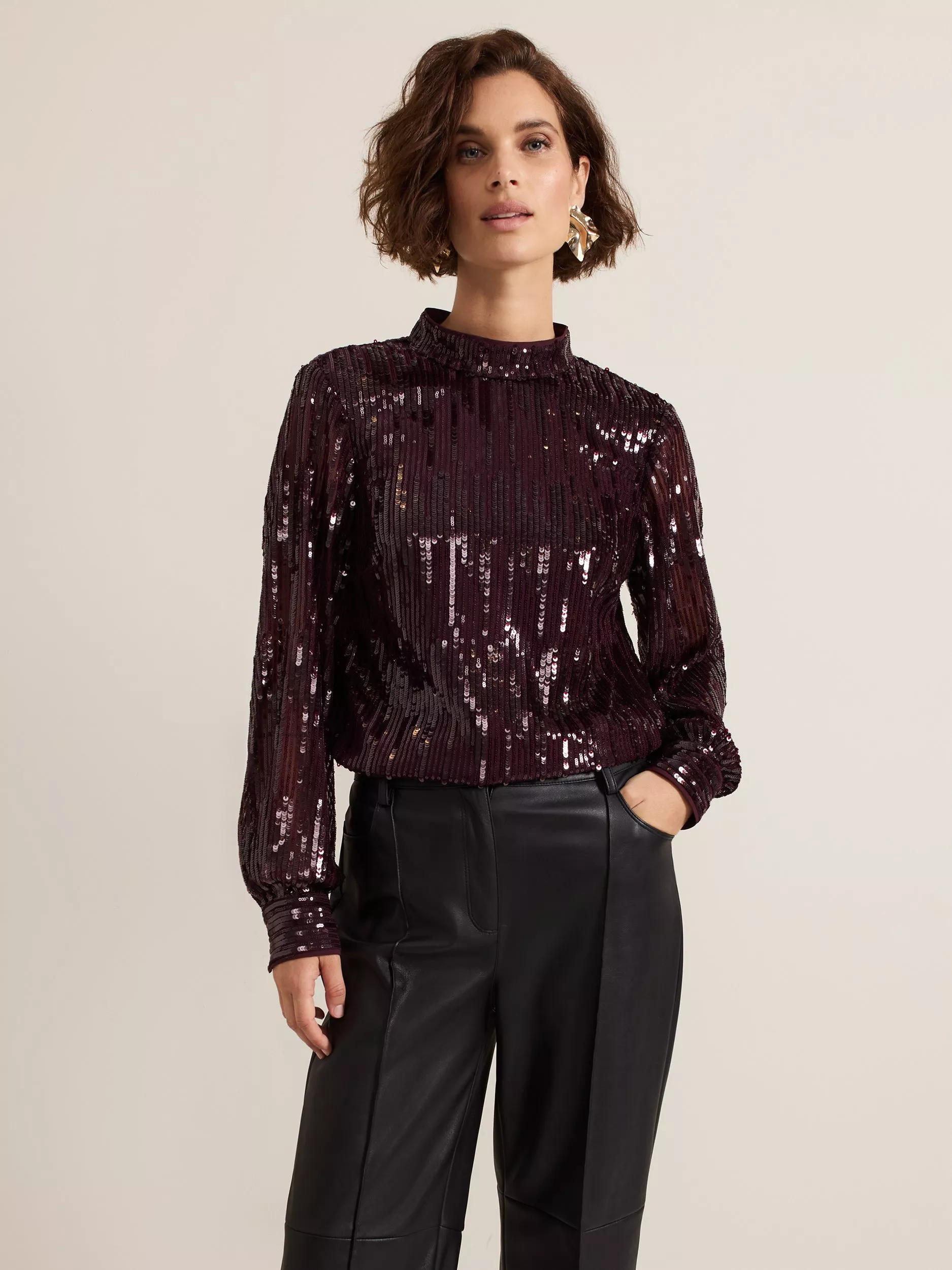 Phase Eight Hannah Sequin Top Burgundy