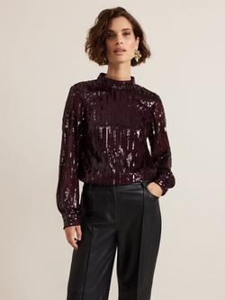 Phase Eight Hannah Sequin Top, Burgundy, Burgundy
