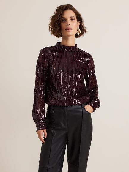 Phase Eight Hannah Sequin Top, Burgundy, Burgundy