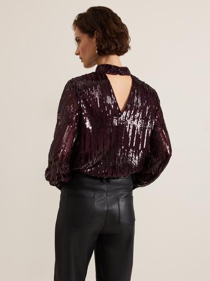 Phase Eight Hannah Sequin Top, Burgundy - view 2, Burgundy
