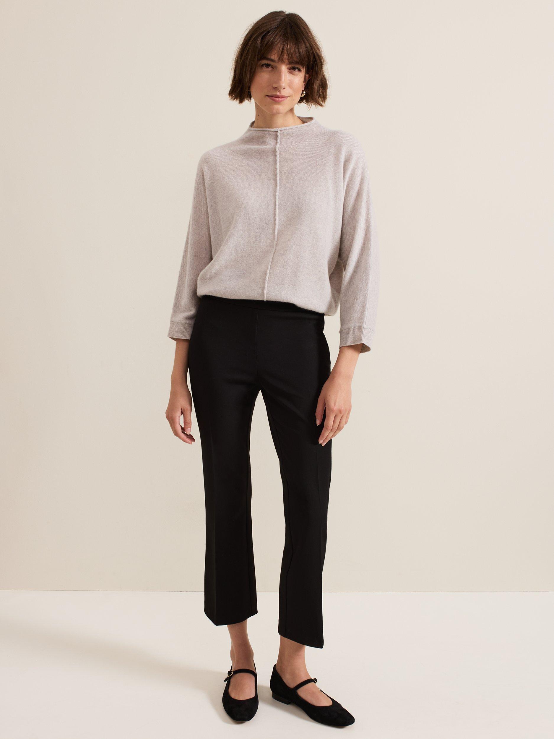 Product image 3 of 8, which shows Phase Eight Carly Flared Cropped Trousers, Black, 12