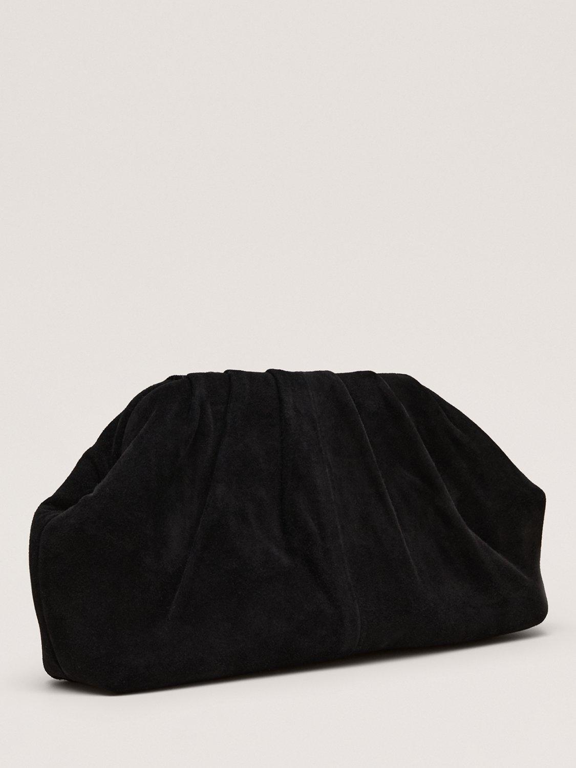 Product image 2 of 7, which shows Phase Eight Pleated Suede Clutch Bag, Black