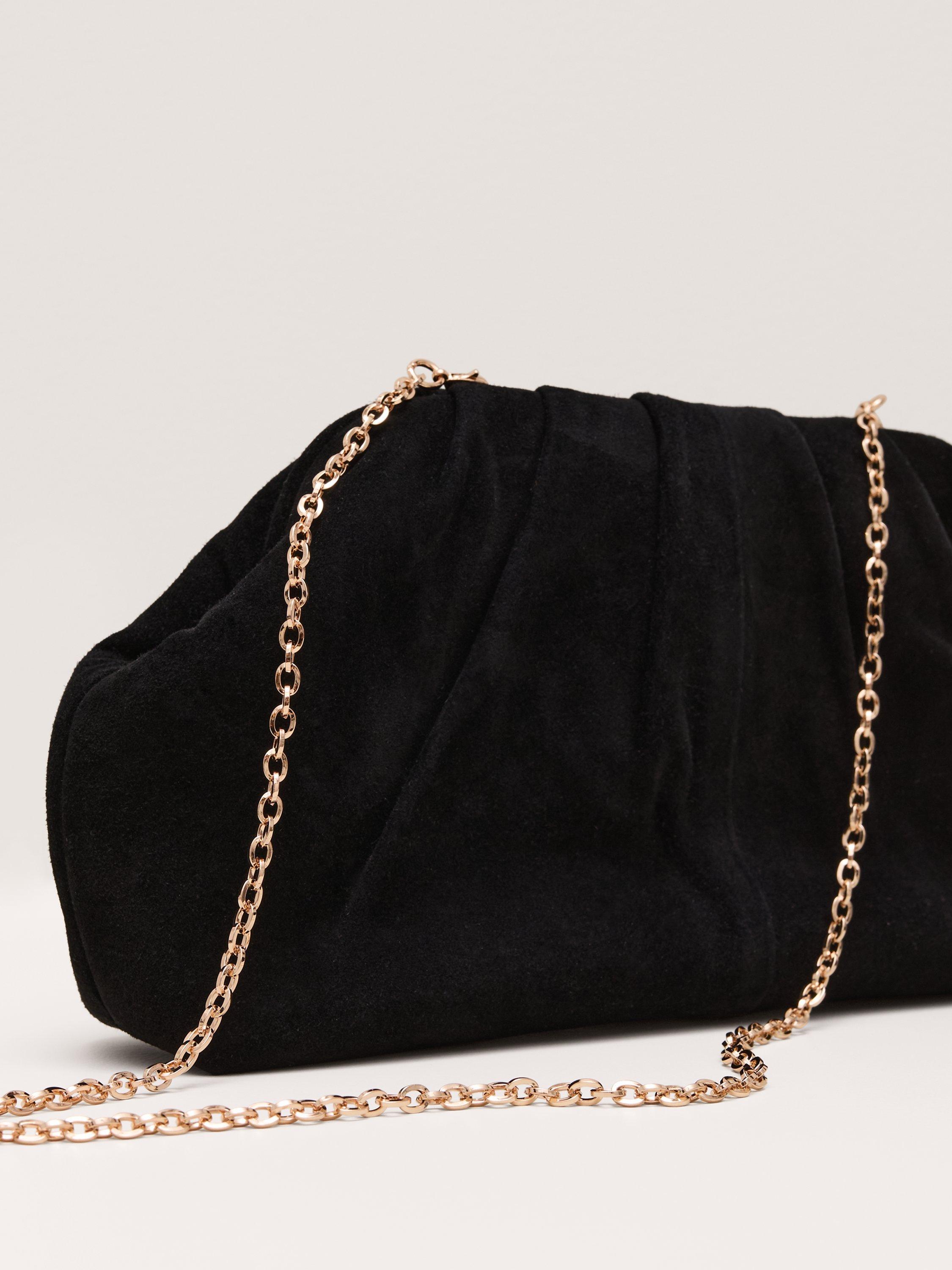Product image 3 of 7, which shows Phase Eight Pleated Suede Clutch Bag, Black
