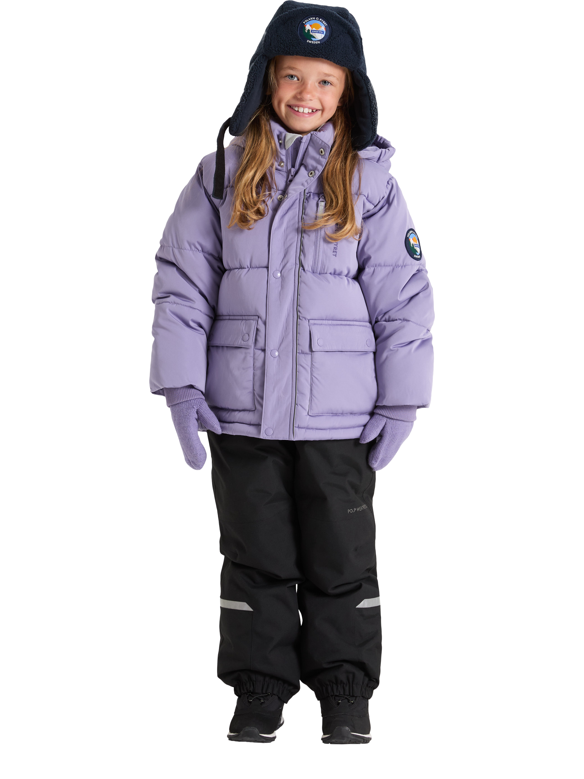 Product image 1 of 10, which shows Polarn O. Pyret Kids' Padded Ski Jacket, Purple, 2-3 years