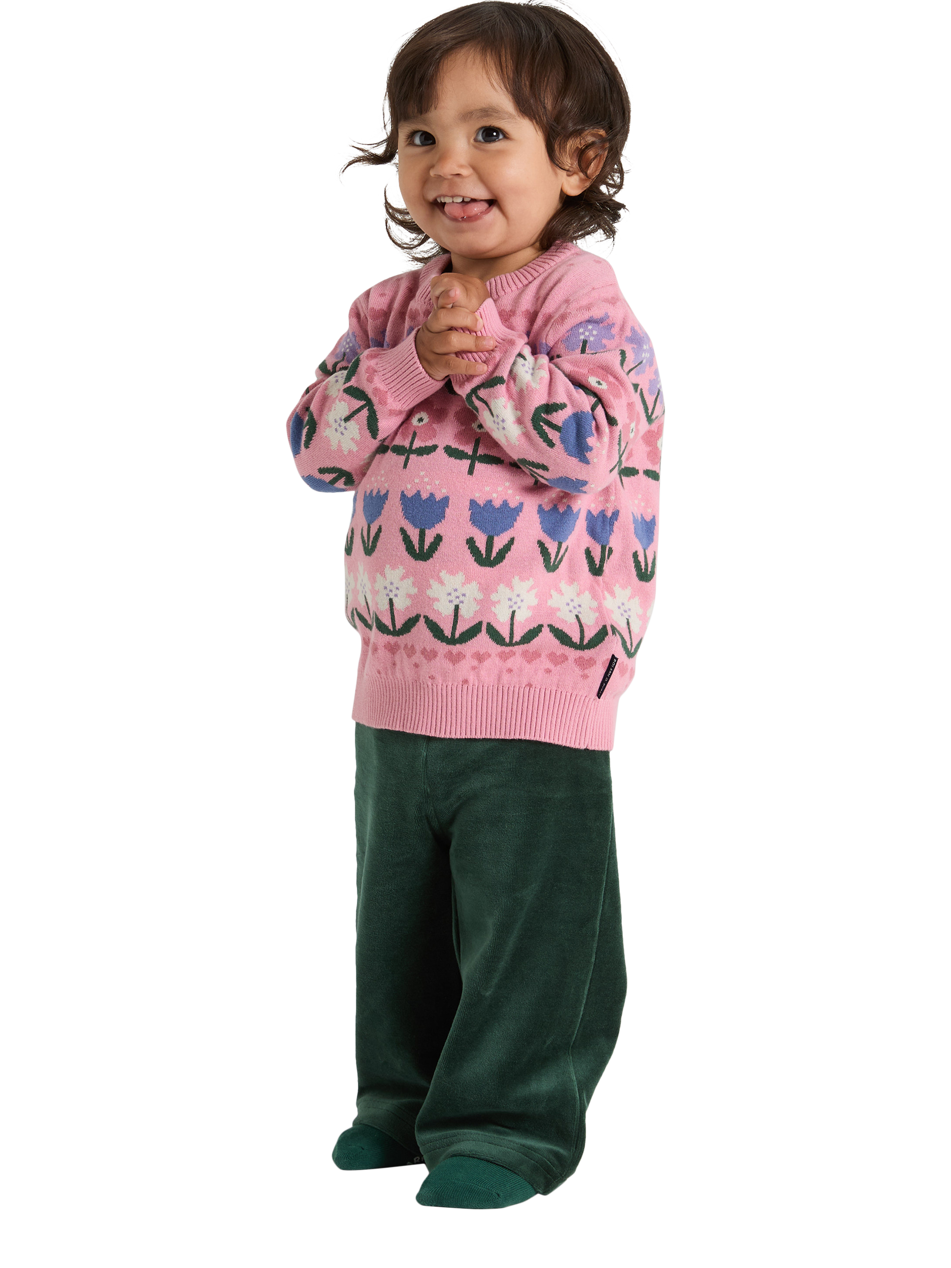 Polarn O. Pyret Kids' Nordic Floral Organic Cotton Jumper, Pink