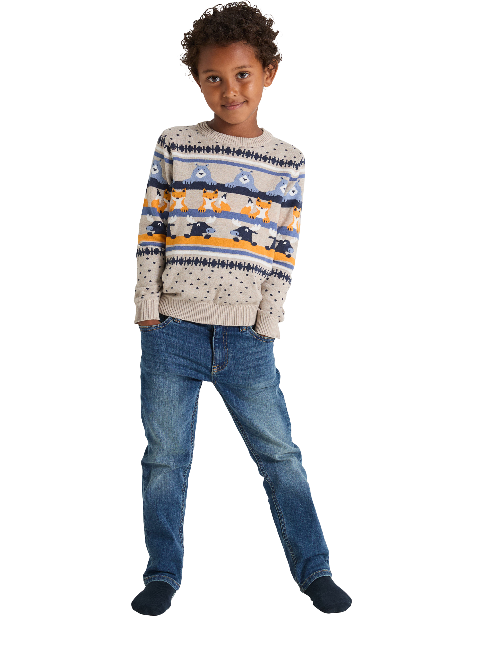 Polarn O. Pyret Kids' Nordic Animal Organic Cotton Jumper, Natural