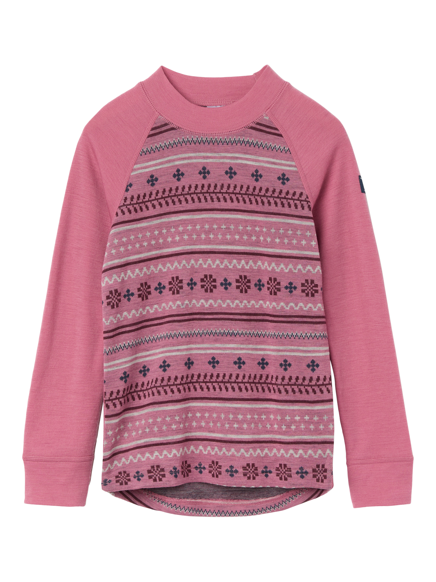 Polarn O. Pyret Kids' Merino Wool Fair Isle Long Sleeve Top, Pink