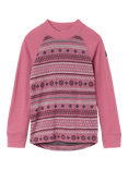 Polarn O. Pyret Kids' Merino Wool Fair Isle Long Sleeve Top, Pink