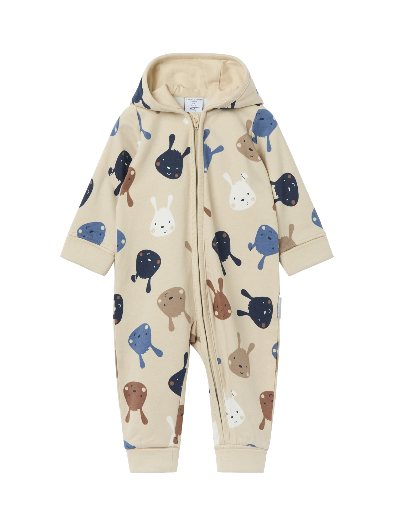 Polarn O. Pyret Baby Bunny Hooded Romper Suit, Natural
