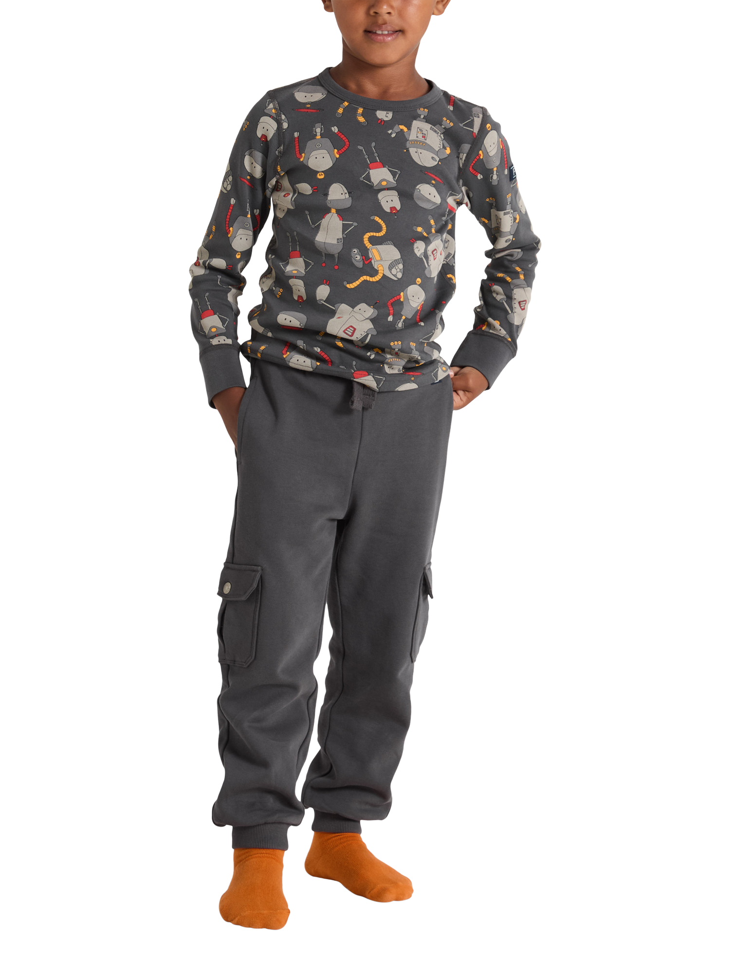 Polarn O. Pyret Kids' Organic Cotton Cargo Joggers, Grey