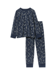 Polarn O. Pyret Kids' Organic Cotton Blend Space Print Pyjama Set, Blue