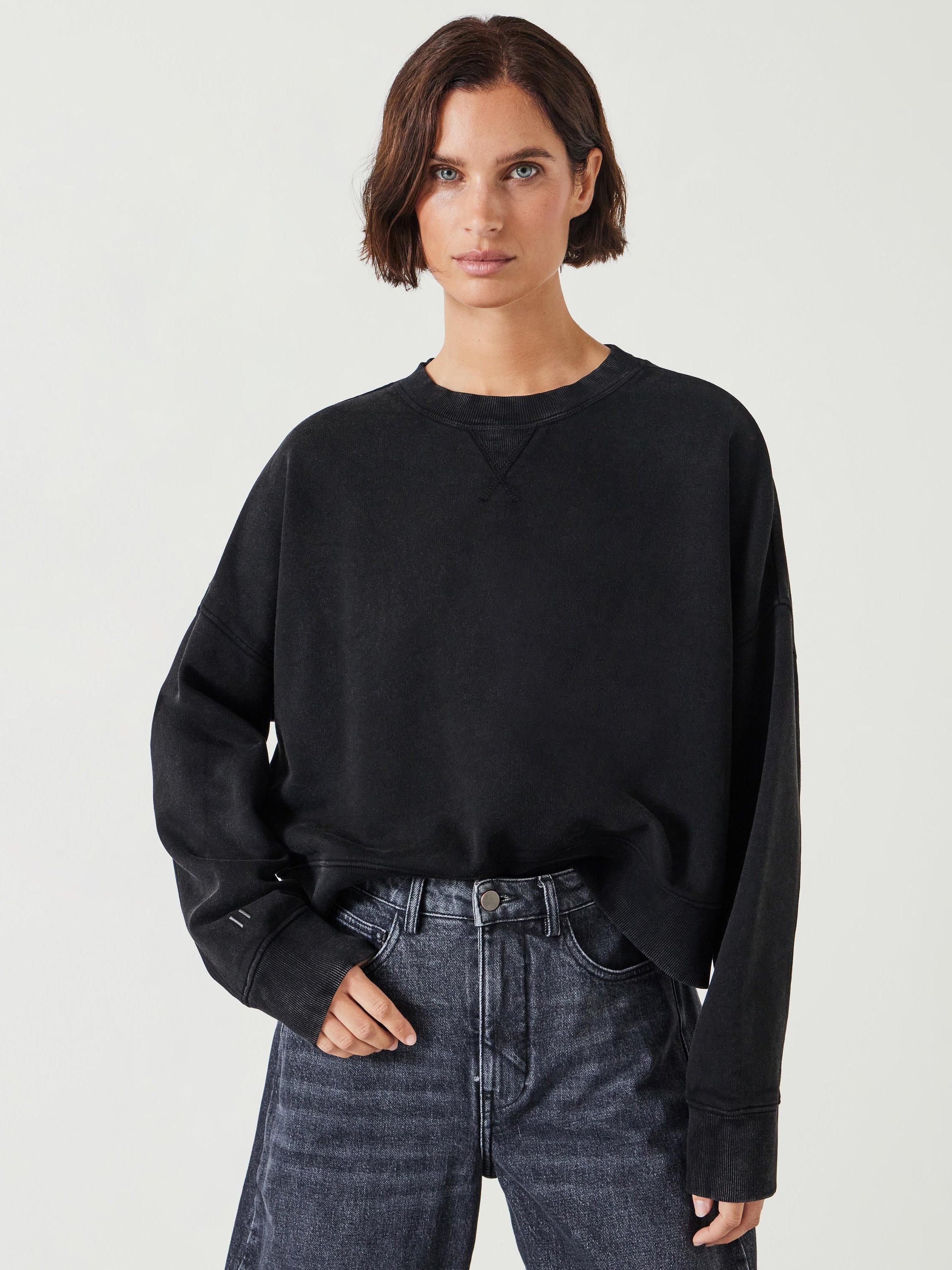 Product image 1 of 6, which shows HUSH Micaela Cropped Sweatshirt, Washed Black, XXS-XS