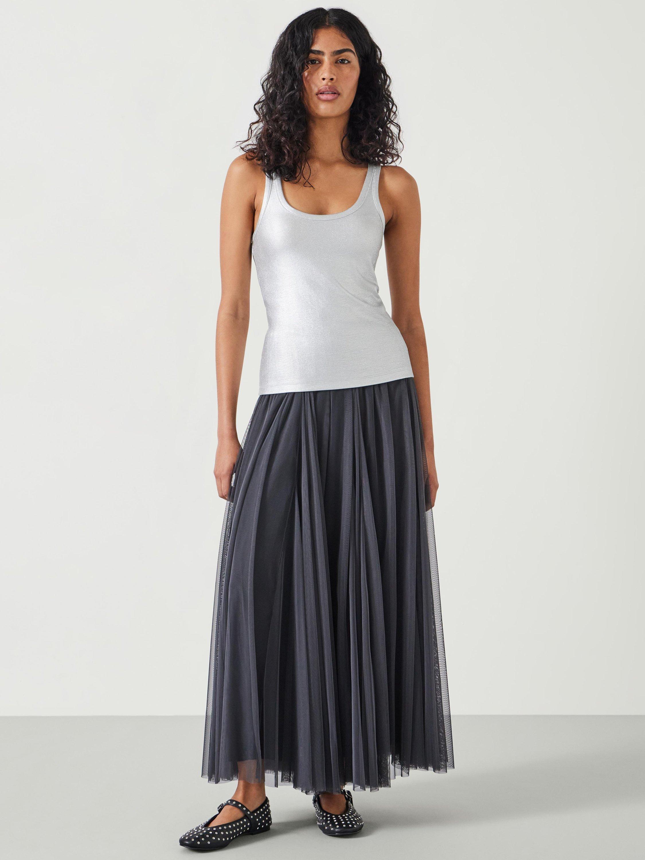 Product image 2 of 5, which shows HUSH Alyssa Metallic Rib Vest Top, Silver, XXS