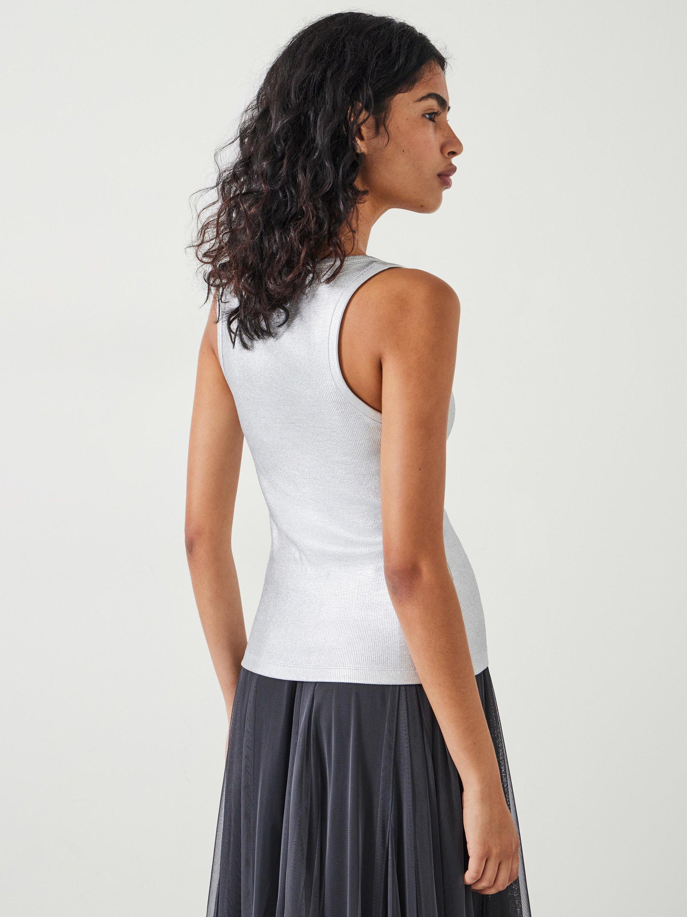 Product image 3 of 5, which shows HUSH Alyssa Metallic Rib Vest Top, Silver, XXS