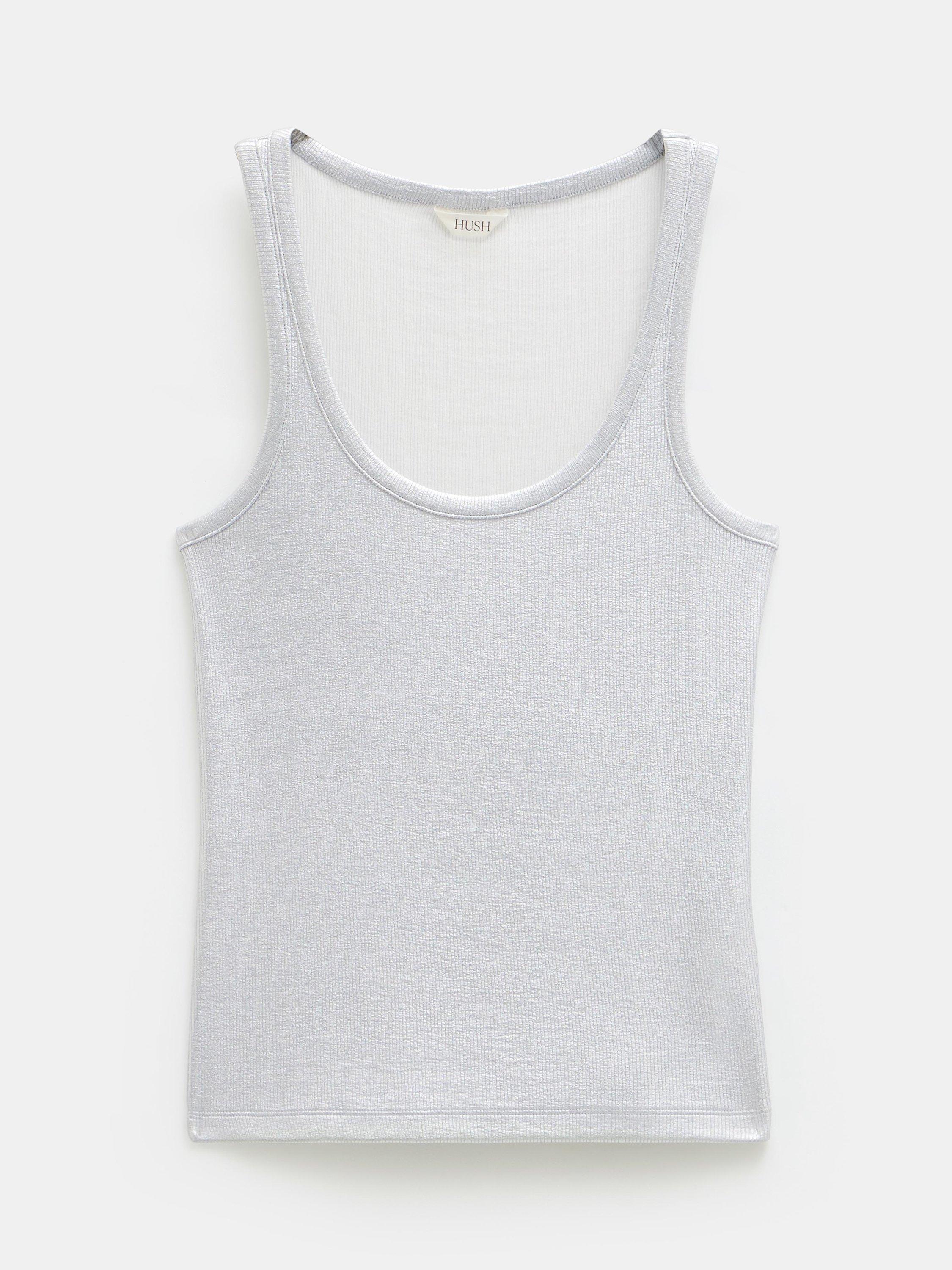 Product image 4 of 5, which shows HUSH Alyssa Metallic Rib Vest Top, Silver, XXS