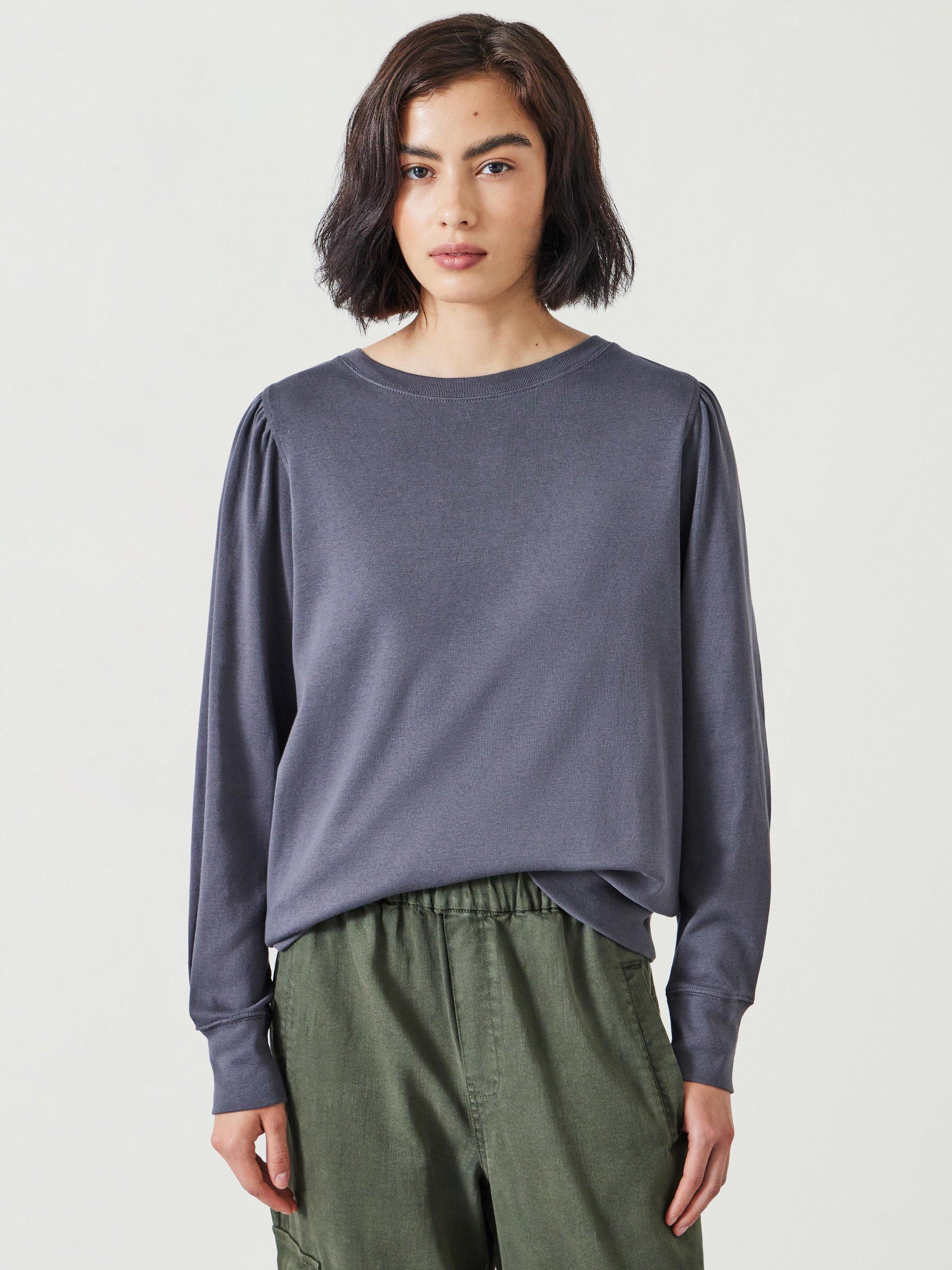 Product image 1 of 5, which shows HUSH Emily Puff Sleeve Cotton Jersey Top, Dark Grey, XL