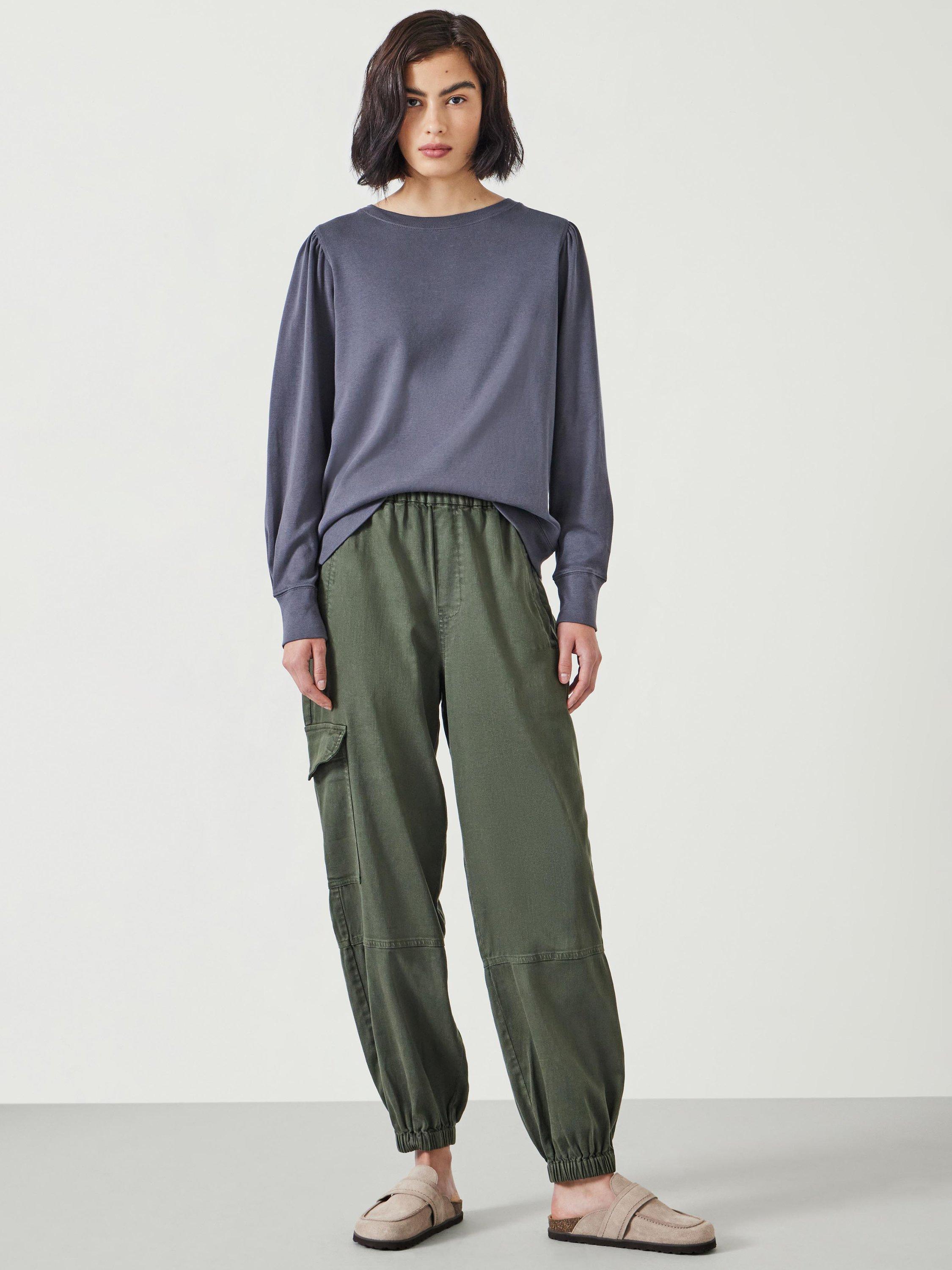 Product image 2 of 5, which shows HUSH Emily Puff Sleeve Cotton Jersey Top, Dark Grey, XL
