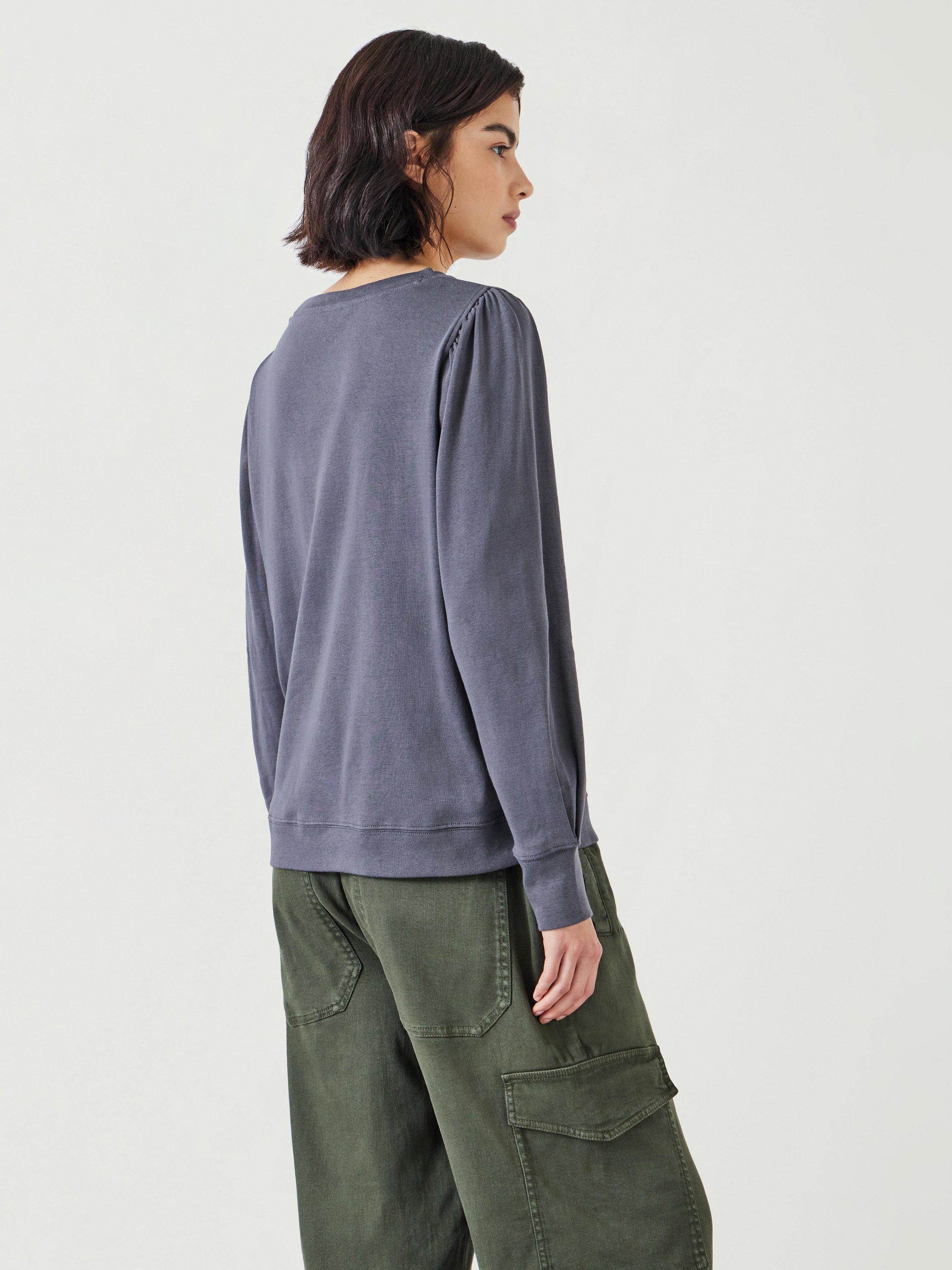 Product image 3 of 5, which shows HUSH Emily Puff Sleeve Cotton Jersey Top, Dark Grey, XL