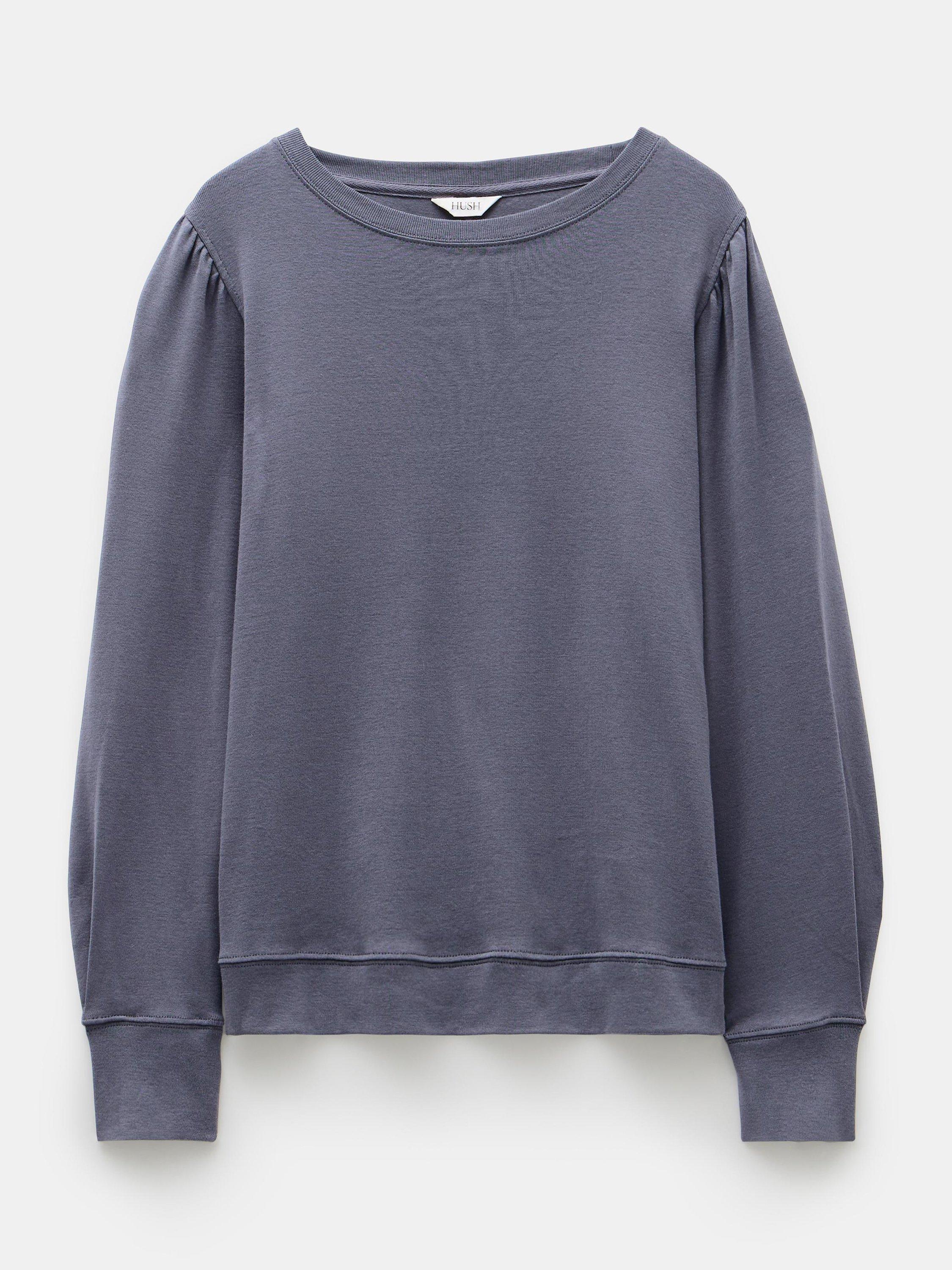 Product image 5 of 5, which shows HUSH Emily Puff Sleeve Cotton Jersey Top, Dark Grey, XL