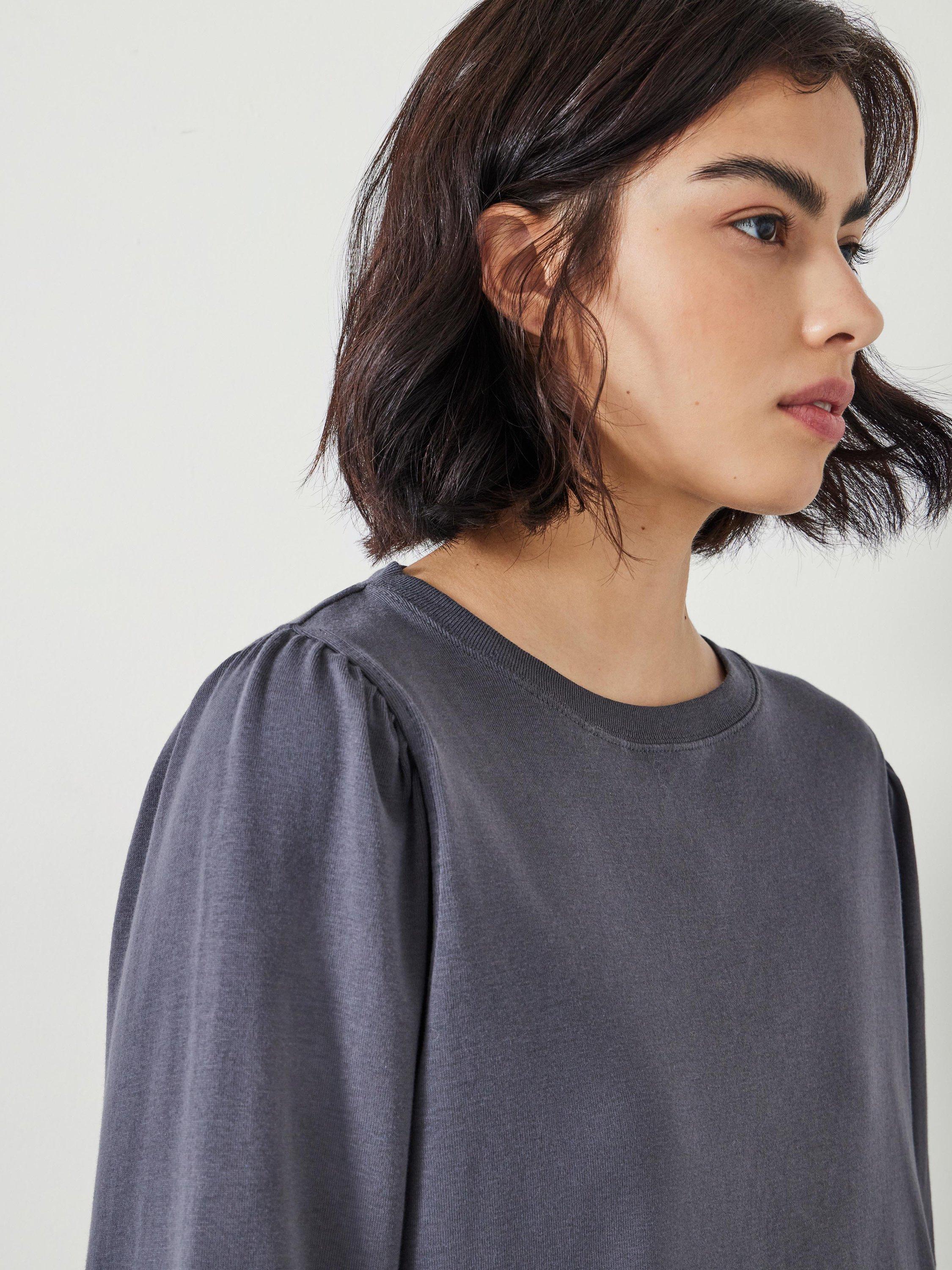 Product image 4 of 5, which shows HUSH Emily Puff Sleeve Cotton Jersey Top, Dark Grey, XL