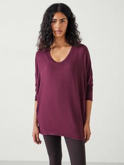 HUSH Gillian V Neck Longline Jersey Top containing LENZING™ ECOVERO™ Viscose, Wine