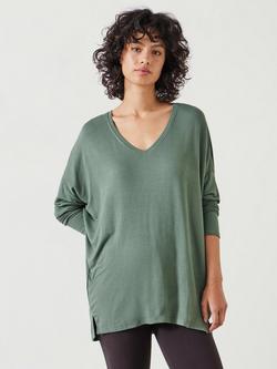 HUSH Gillian V Neck Longline Jersey Top containing LENZING™ ECOVERO™ Viscose - view 2, Green
