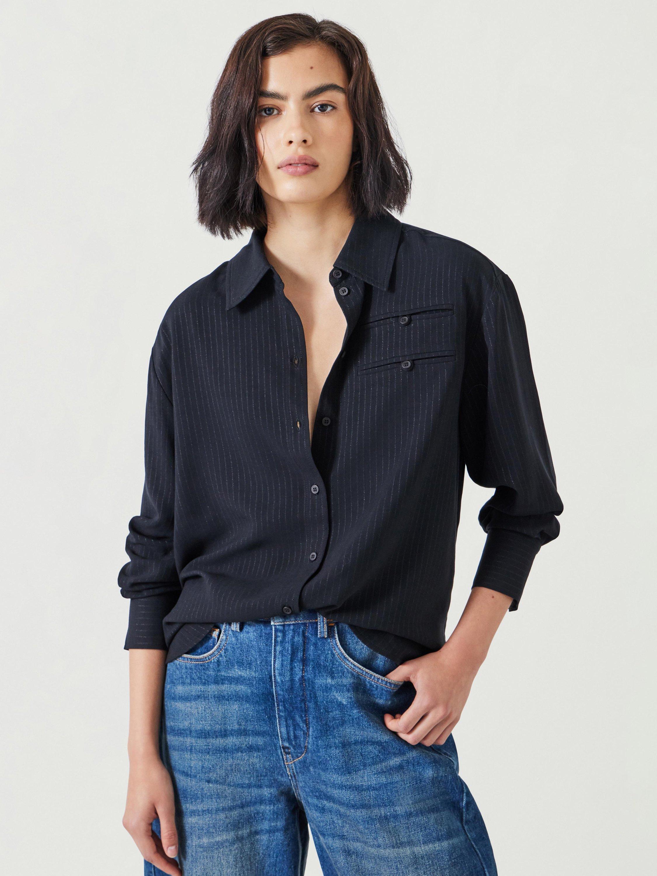 HUSH Amren Pinstripe Shirt Washed Black