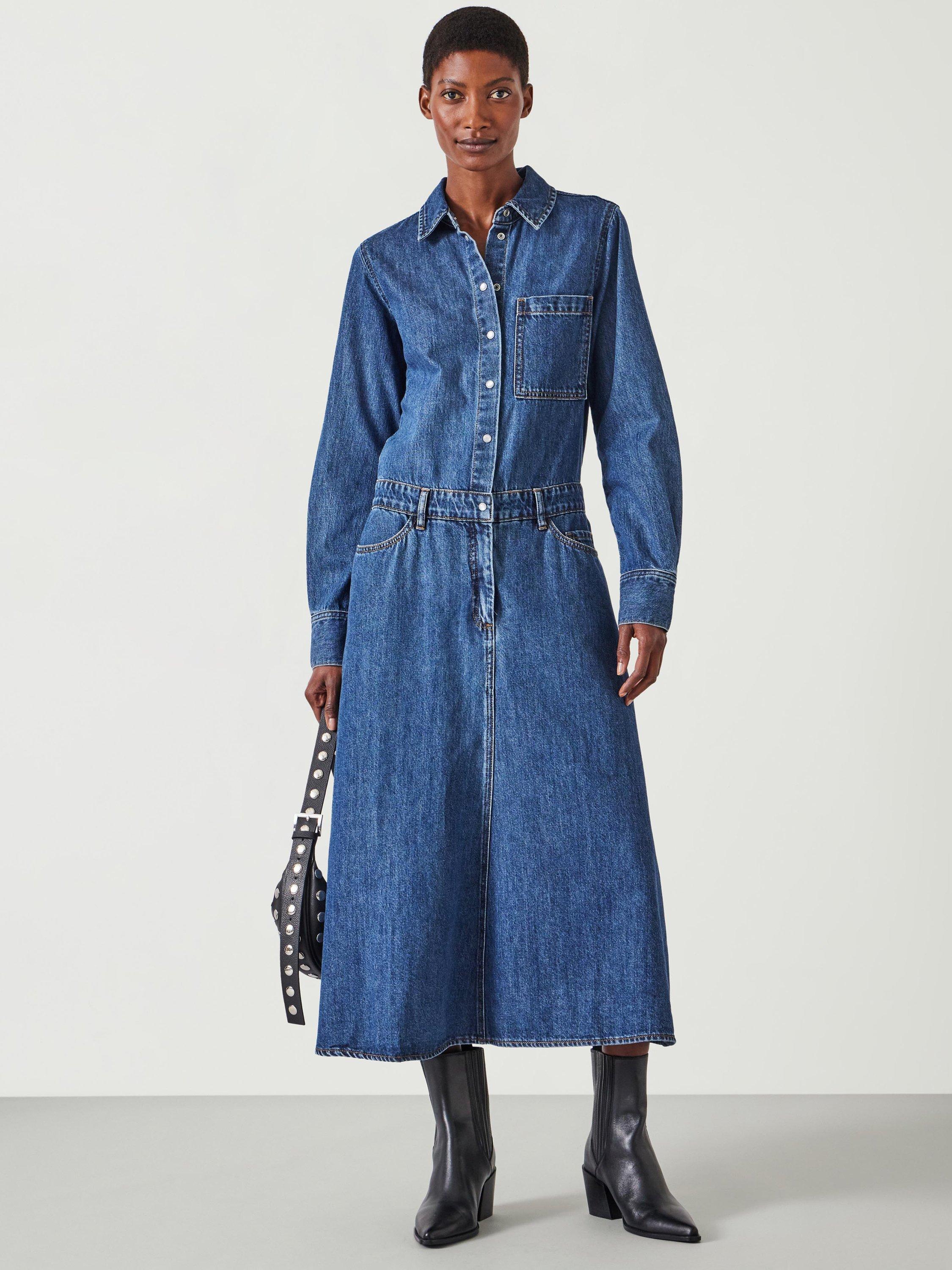 Product image 1 of 6, which shows HUSH Bella Denim Maxi Dress, Light Authentic Blue, 4